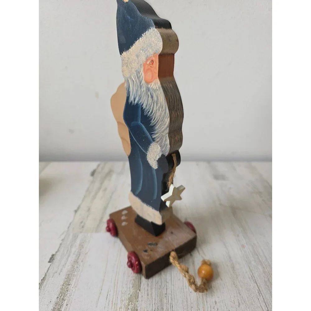 Vintage curtis Santa pull toy wooden star‎ figurine statue Xmas decor